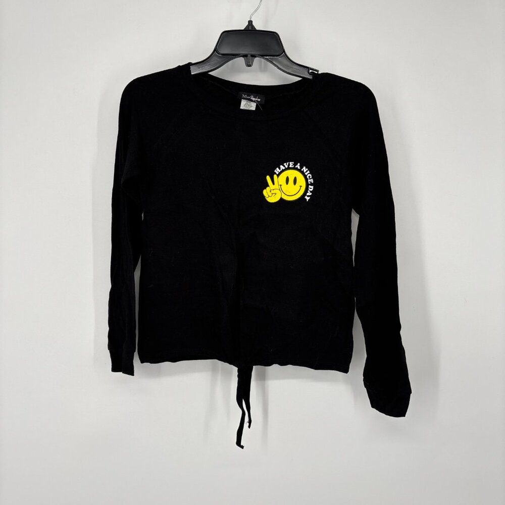 Miss Popular Girls “Have A Nice Day” Long Sleeve Tie T-shirt Black 14-16 NWT